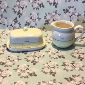 Rae Dunn set of yellow butter dish and creamer